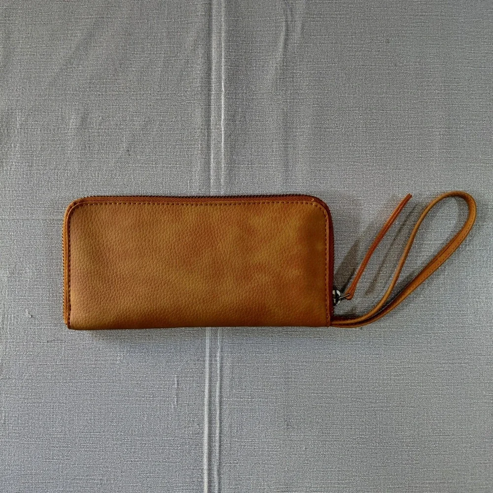 Free People Vegan Leather Zip Around Wallet Women's Brown Wristlet